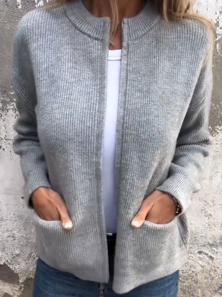 Mune | Women's Solid Color Soft Knitted Jacket with Long Sleeves and Pockets