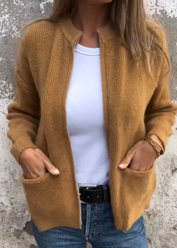 Mune | Women's Solid Color Soft Knitted Jacket with Long Sleeves and Pockets