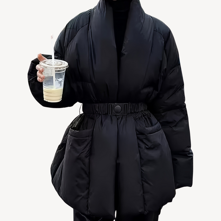 Mune | Women's Quilted Puffer Jacket with Waist Belt and Stylish Strap Closure