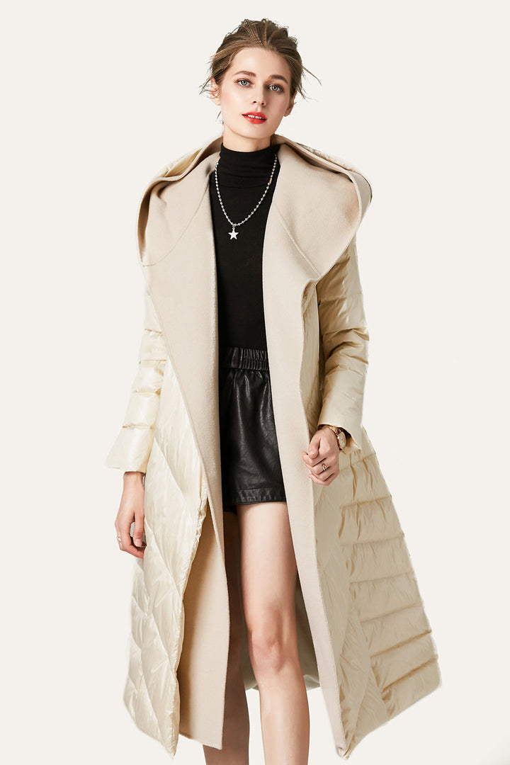 Mune | Women's Long Quilted Puffer Jacket with Buttons and Hood Made of Faux-Fur