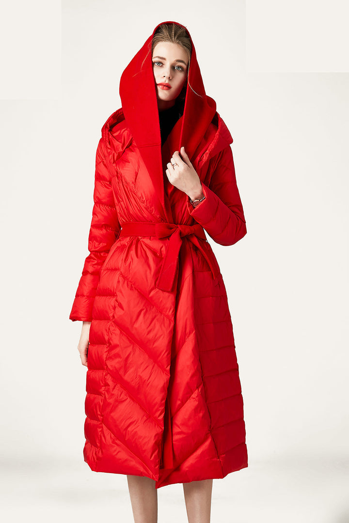 Mune | Women's Long Quilted Puffer Jacket with Buttons and Hood Made of Faux-Fur