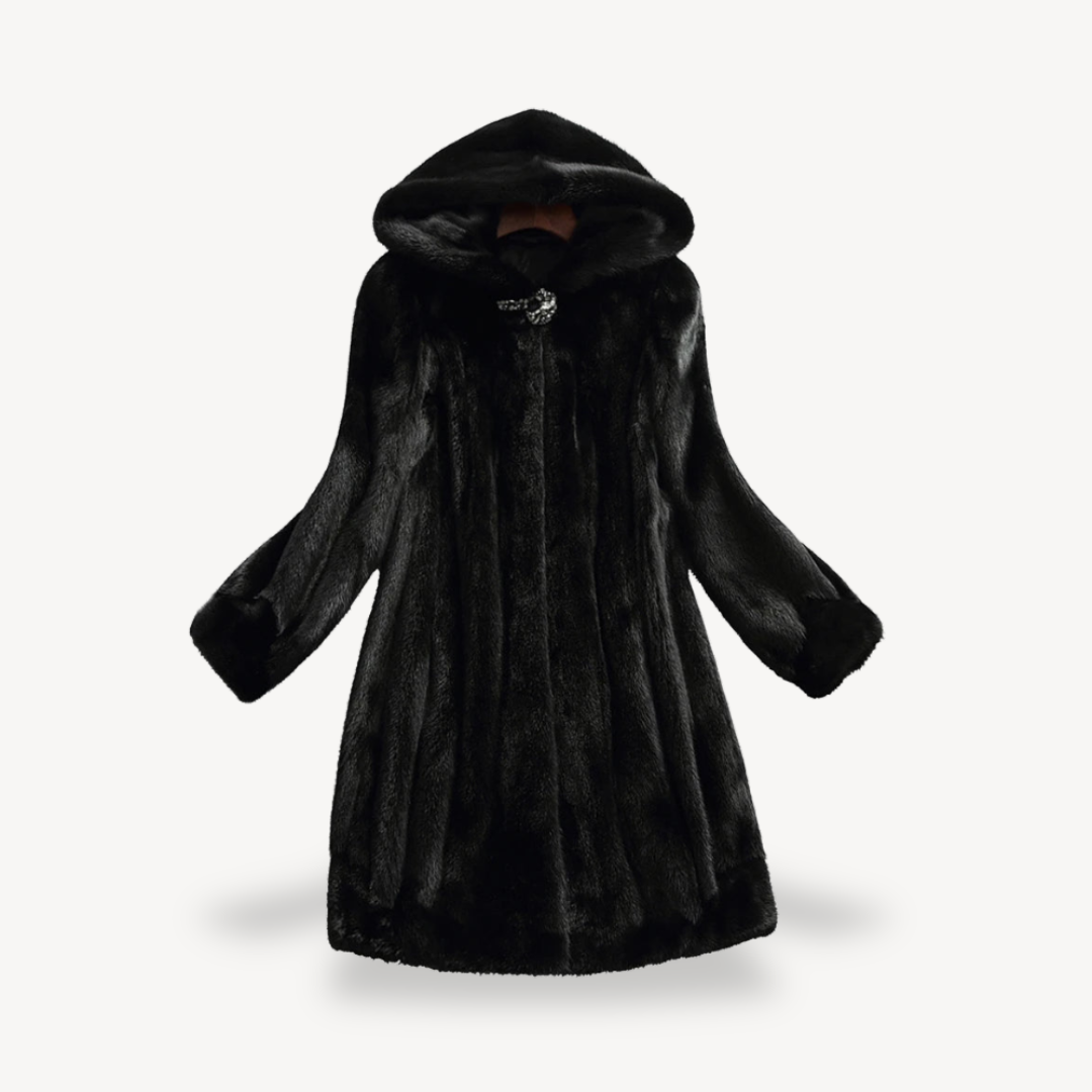 Mune | Women's Black Winter Coat with Faux Fur and Long Sleeves
