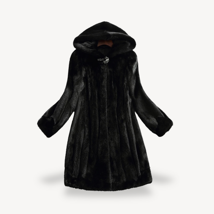 Mune | Women's Black Winter Coat with Faux Fur and Long Sleeves