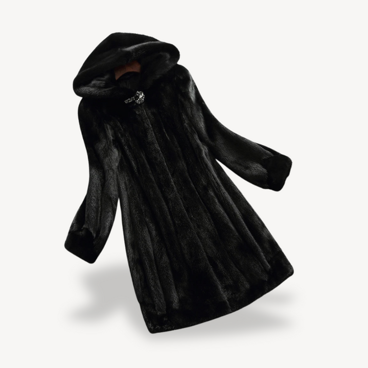 Mune | Women's Black Winter Coat with Faux Fur and Long Sleeves