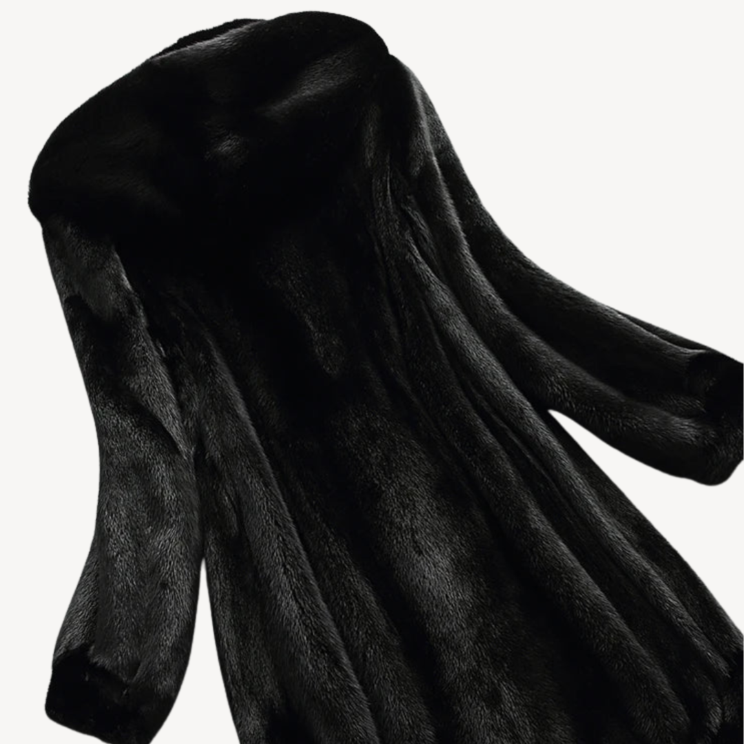 Mune | Women's Black Winter Coat with Faux Fur and Long Sleeves