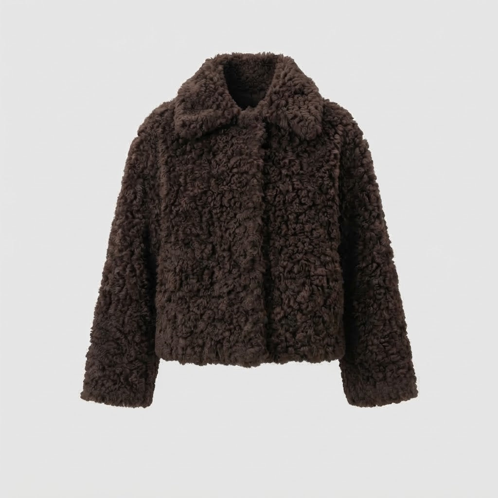 Women's Cozy Teddy Look Faux Fur Jacket with Oversized Cut and Wide Lapel Collar Mune Fashion