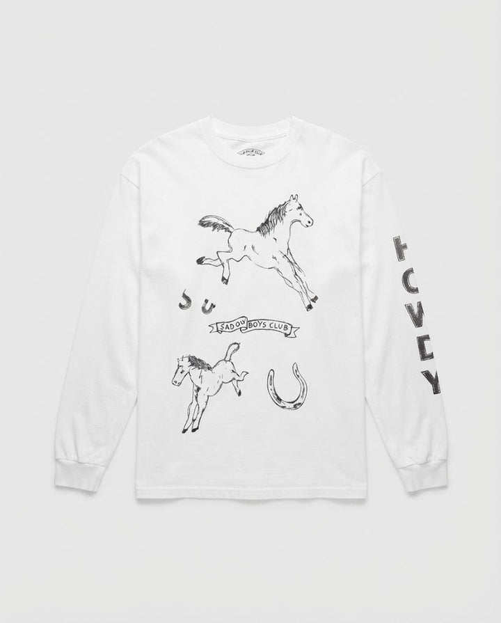 Women’s Long Sleeve Oversized Print Shirt with Western Horse Illustration Mune Fashion