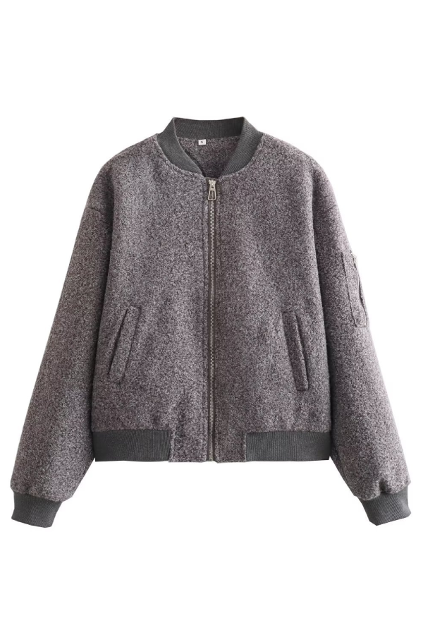 Mune | Collarless Long Sleeve Ribbed Flight Jacket