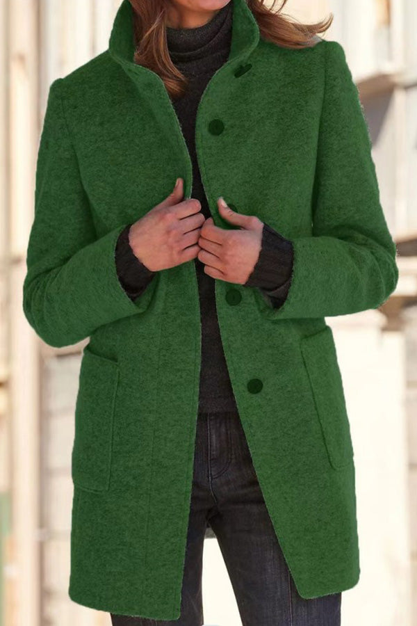 Mune | Solid Color Button Stand Collar Wool Jacket
