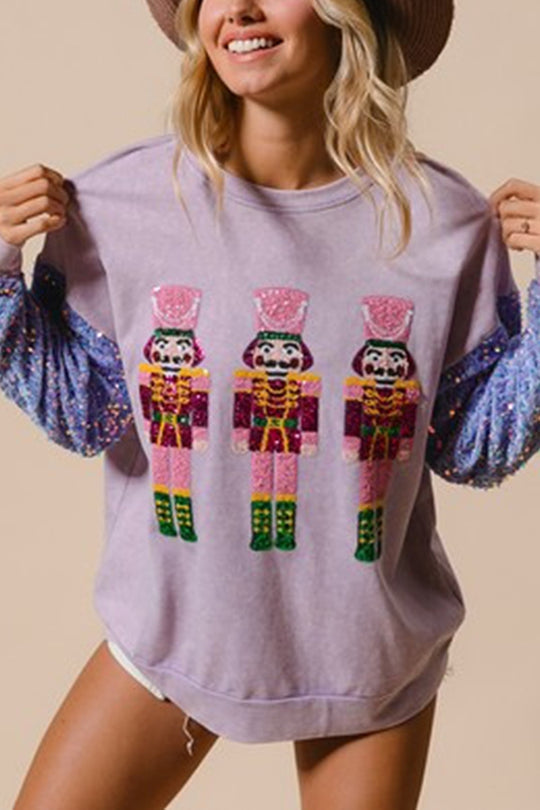 Mune | Christmas Casual Loose Round Neck Sequin Sleeve Sweatshirt