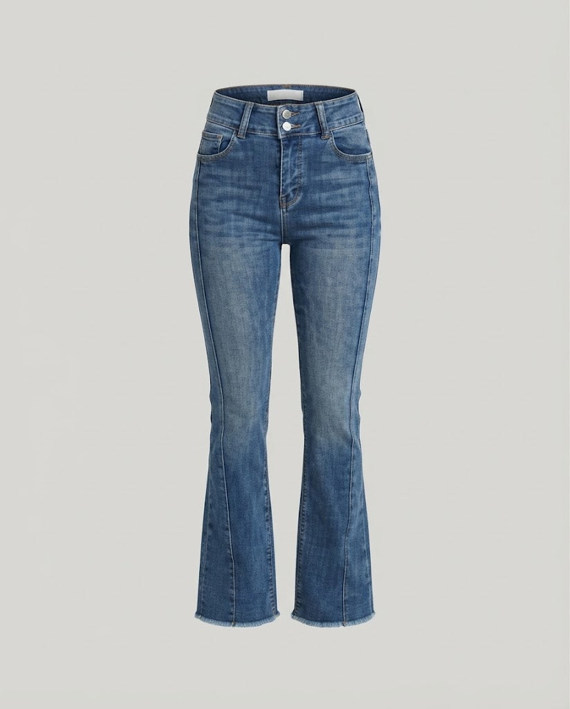 Women High-Waist Bootcut Jeans with emphasized side seam and vintage-inspired wash Mune Fashion