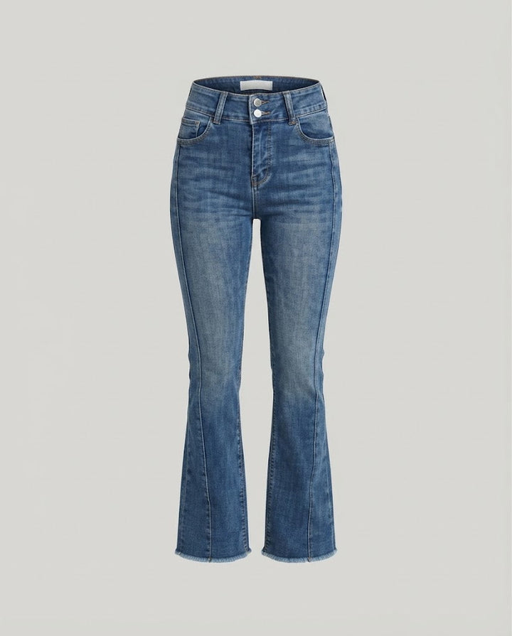 Women High-Waist Bootcut Jeans with emphasized side seam and vintage-inspired wash Mune Fashion