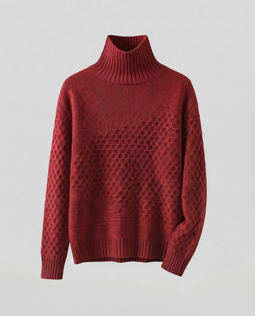 Women Fine Turtleneck Sweater in Mohair Look with Honeycomb Structure Mune Fashion