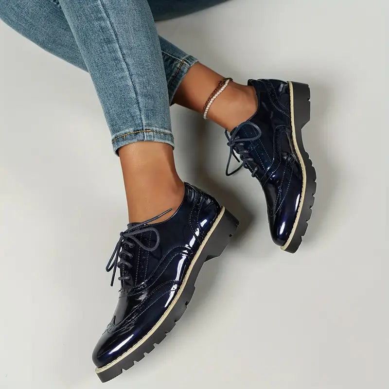Mune Fashion | Patent Leather Oxfords with Chunky Sole for Women