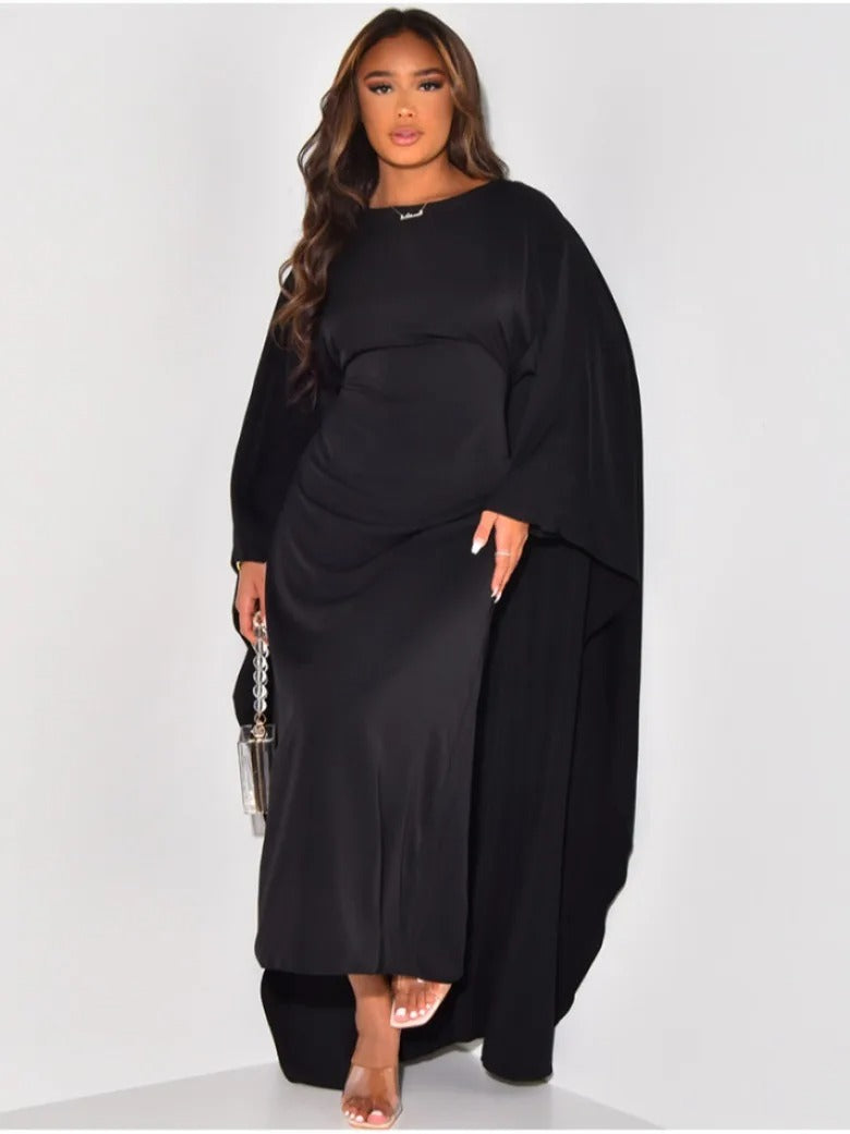 Mune | Elegant Maxi Dress with Round Neckline & Wide Sleeves – Women's Evening Dress with High Waist Long Dress for Festive Occasions