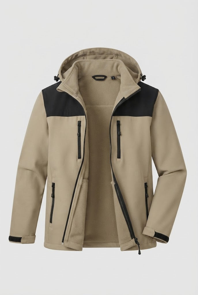 Men's Two-Layer Softshell Outdoor Jacket with Removable Fleece Inner Jacket and Hood Mune Fashion