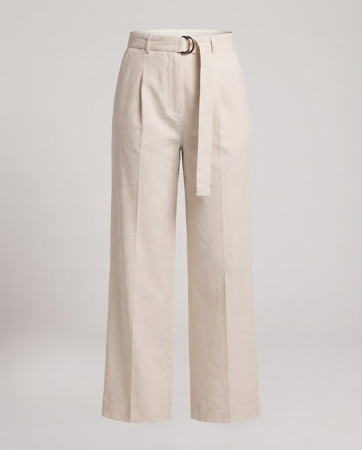 Women High-waisted wide Chino pants with pleats and fabric belt Mune Fashion