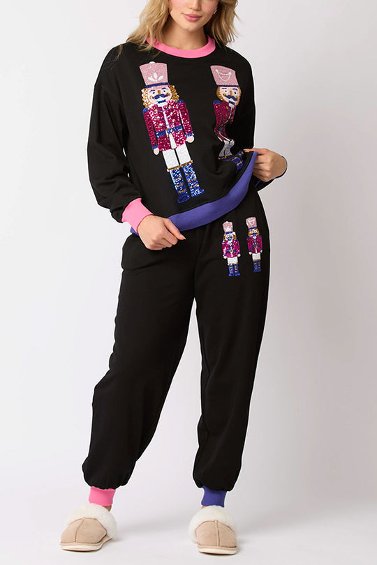 Mune | Santa Sequins Leisure Sweatshirt and Elastic Waist Loose Pocket Pants Set