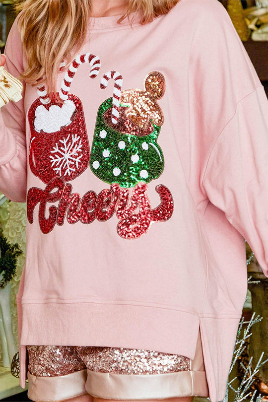 Mune | Christmas Candy Cup Sequins Casual Loose Sweatshirt