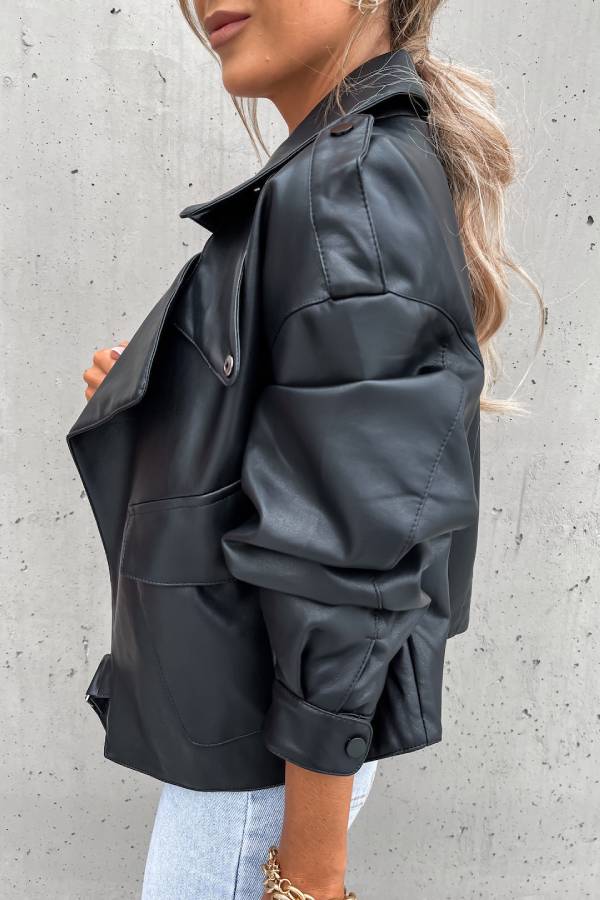 Mune | Leather Revers Pockets British Style Short Jacket