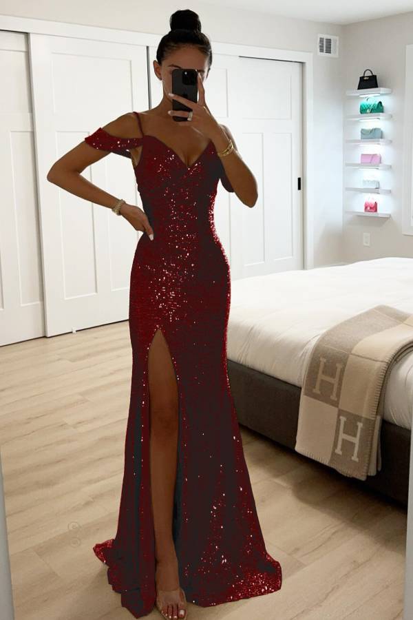Mune | Sequin Lace Mermaid Ball Gowns with Slit Off-Shoulder Evening Dress