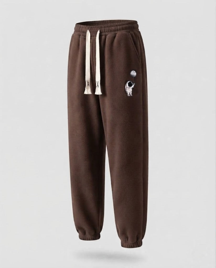 Men's Lined Fleece Jogging Pants with Drawstring, Elastic Cuffs, and Astronaut Print Mune Fashion