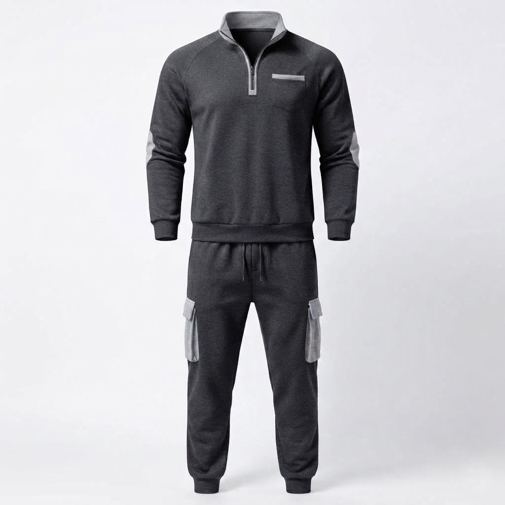 Men's cargo jogger set with half-zip sweatshirt, elastic waistband and flap pockets Mune Fashion