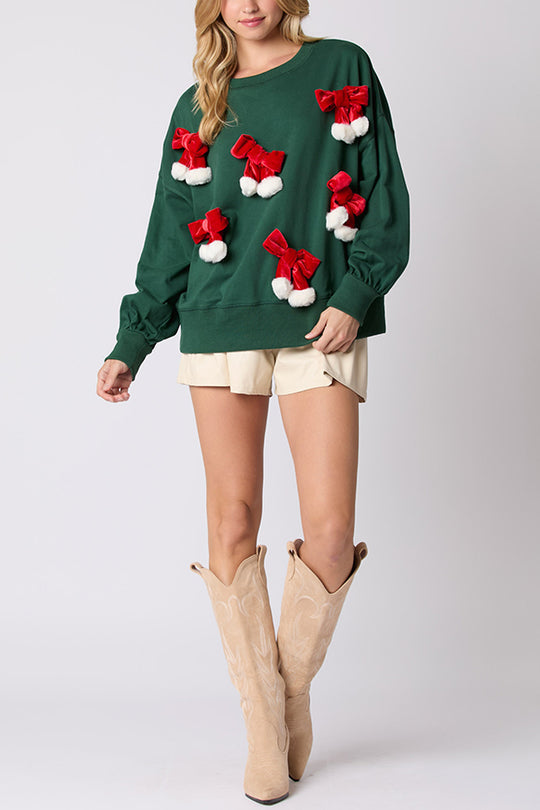 Mune | Christmas Bow Decorated Casual Long Sleeve Sweatshirt