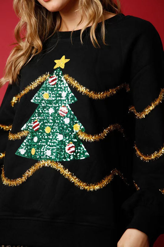 Mune | Christmas Tree Sequins Long Sleeve Loose Sweatshirt