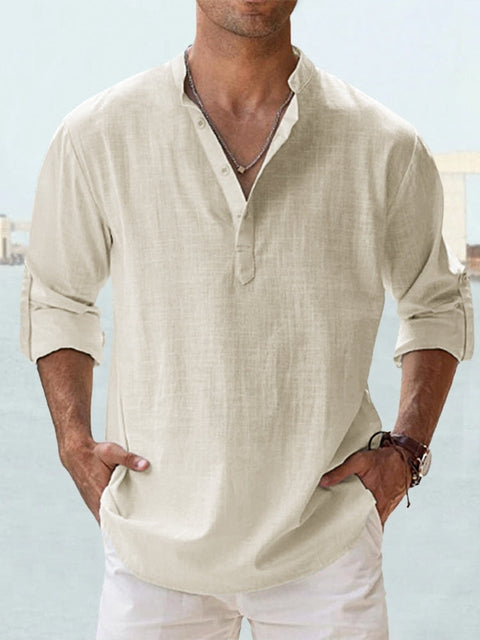 Men's Casual Shirt Long Sleeve with Stand Collar