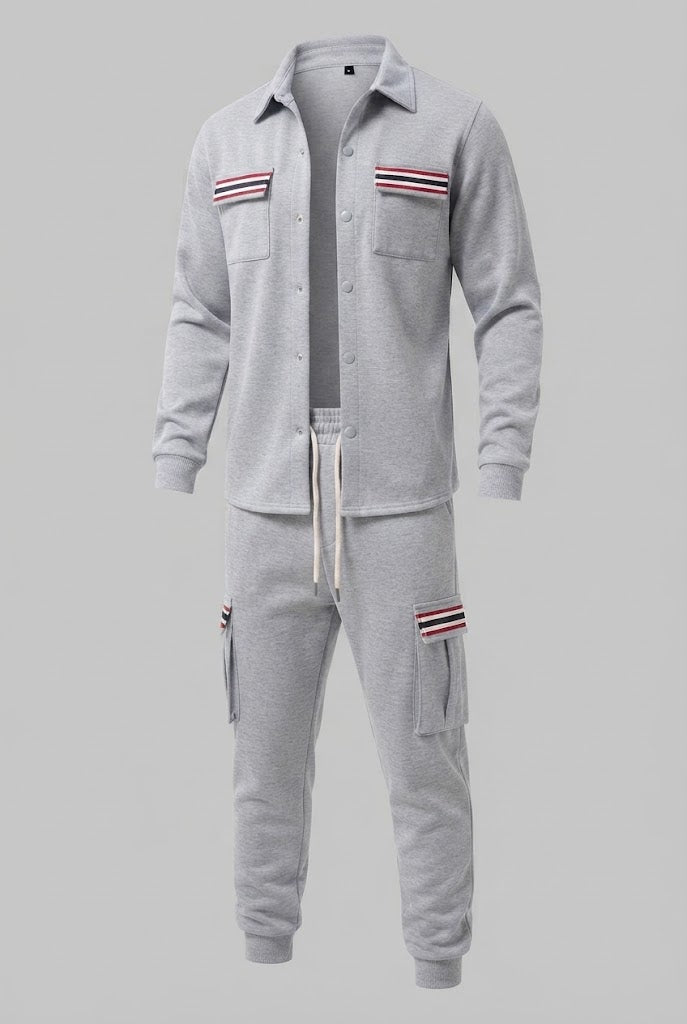Men's cargo jogging suit with overshirt, drawstring and contrasting flap pockets Mune Fashion