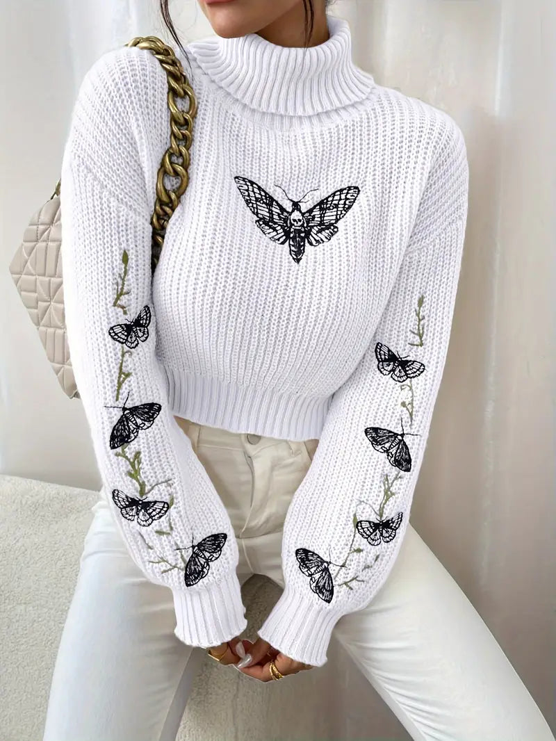 Mune | Sweater with butterfly pattern and high collar - Elegant women's fashion