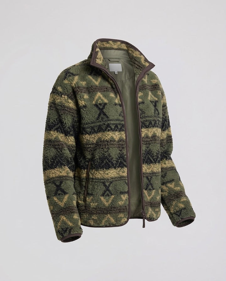 Women's Patterned Teddy Fleece Jacket with Hood and Zipper Mune Fashion
