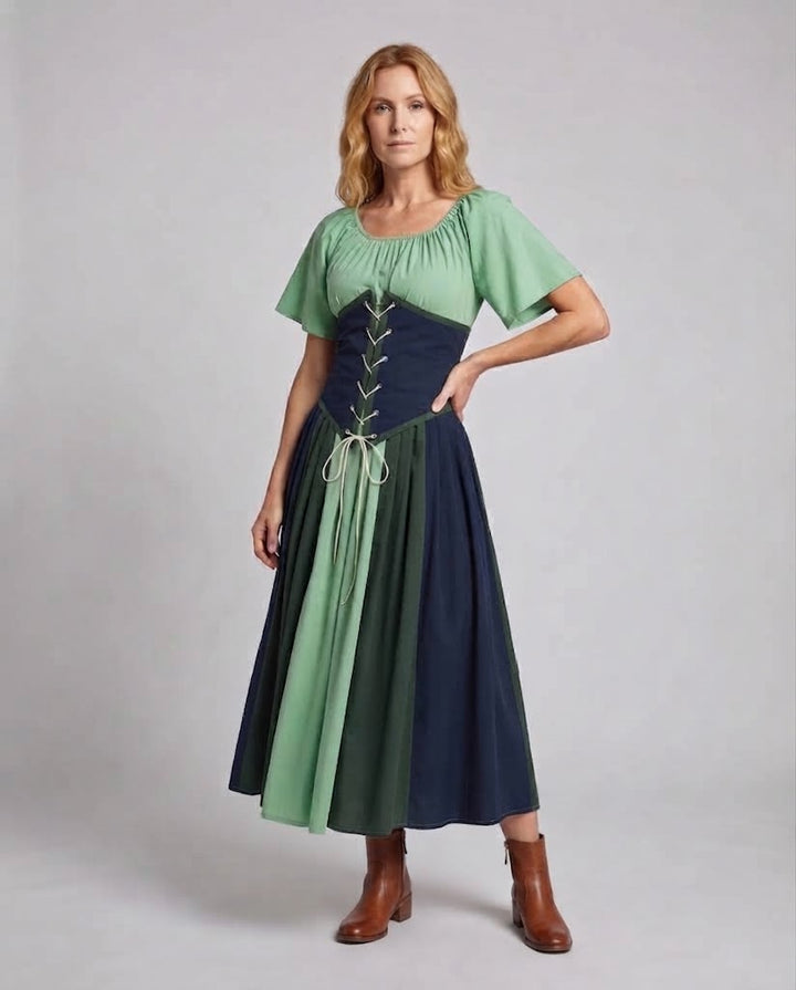 Women's wrap dress with intricate lacing design and flowing skirt Mune Fashion