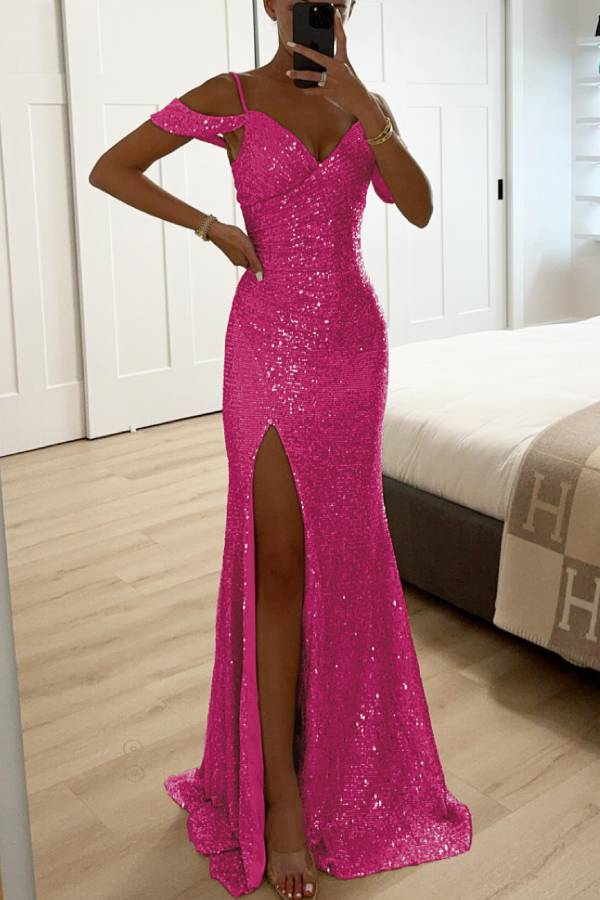 Mune | Sequin Lace Mermaid Ball Gowns with Slit Off-Shoulder Evening Dress