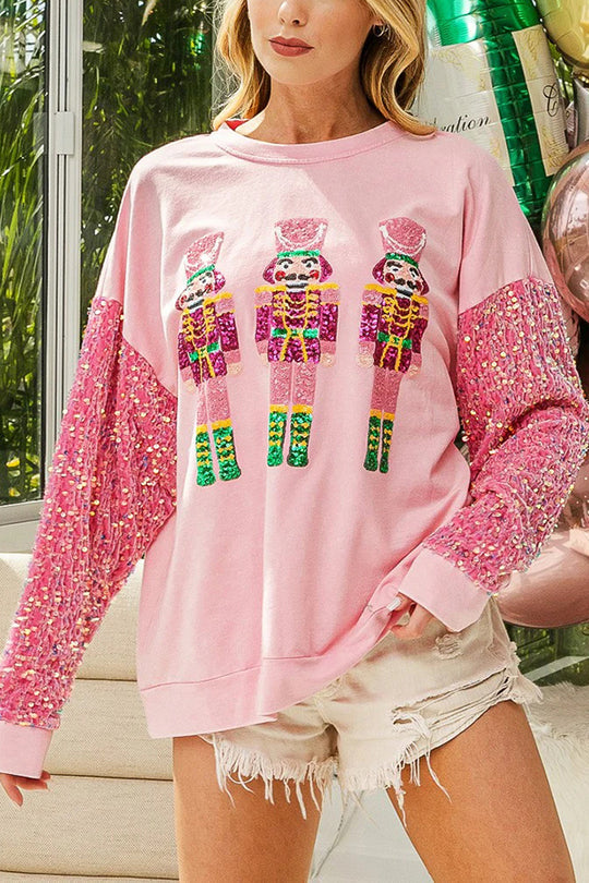 Mune | Christmas Casual Loose Round Neck Sequin Sleeve Sweatshirt