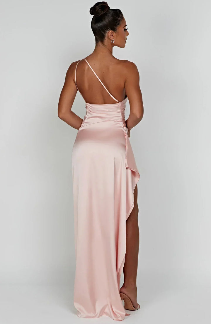 Mune | Satin Dress with Slit On One Shoulder