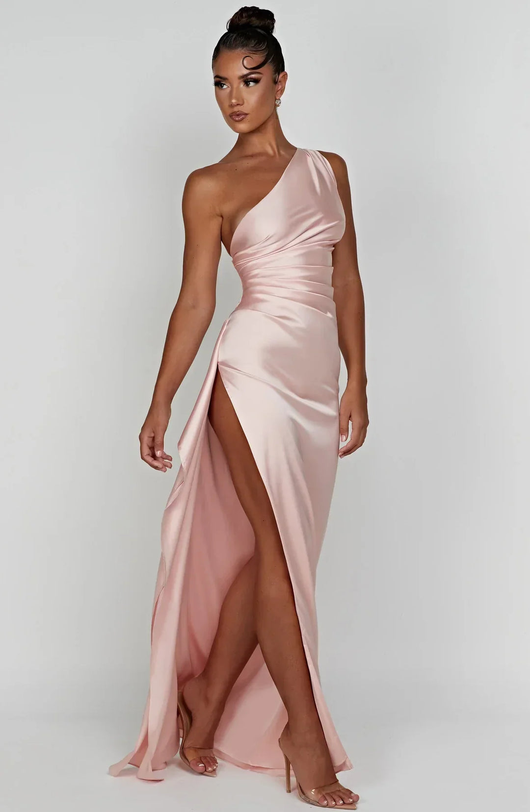 Mune | Satin Dress with Slit On One Shoulder