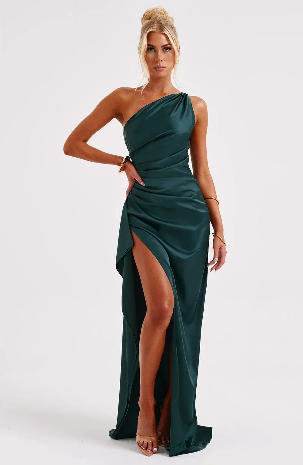 Mune | Satin Dress with Slit On One Shoulder