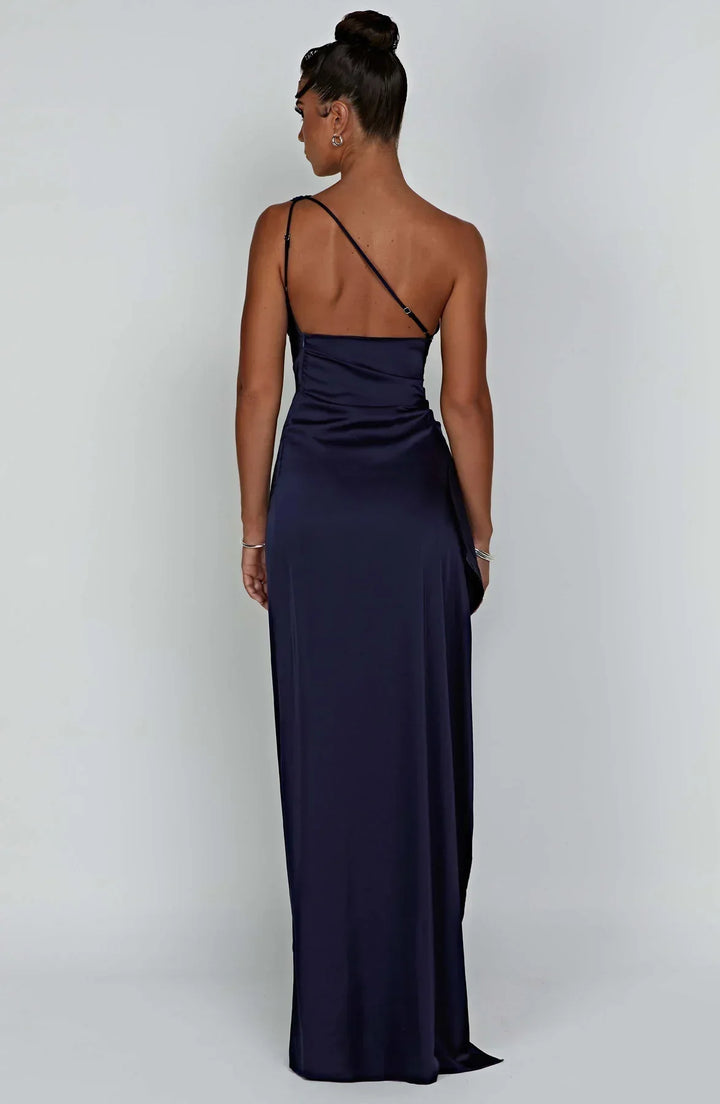Mune | Satin Dress with Slit On One Shoulder