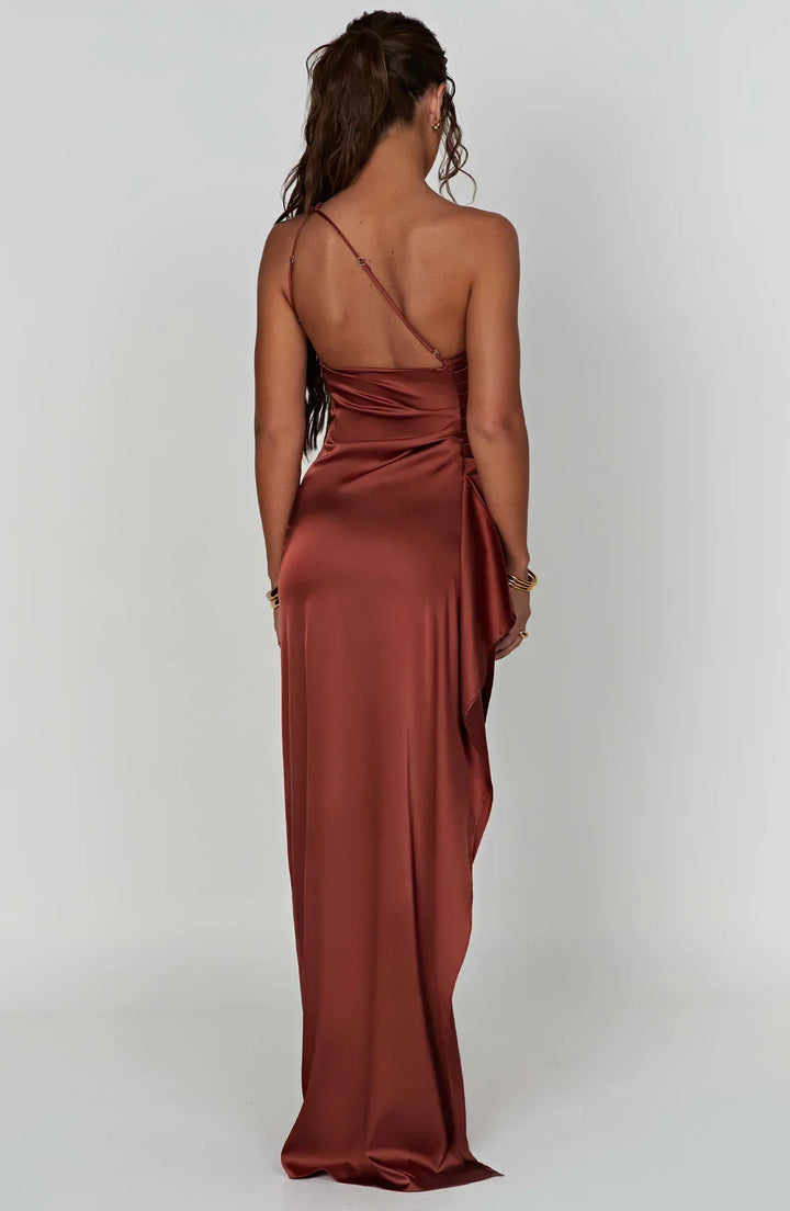 Mune | Satin Dress with Slit On One Shoulder
