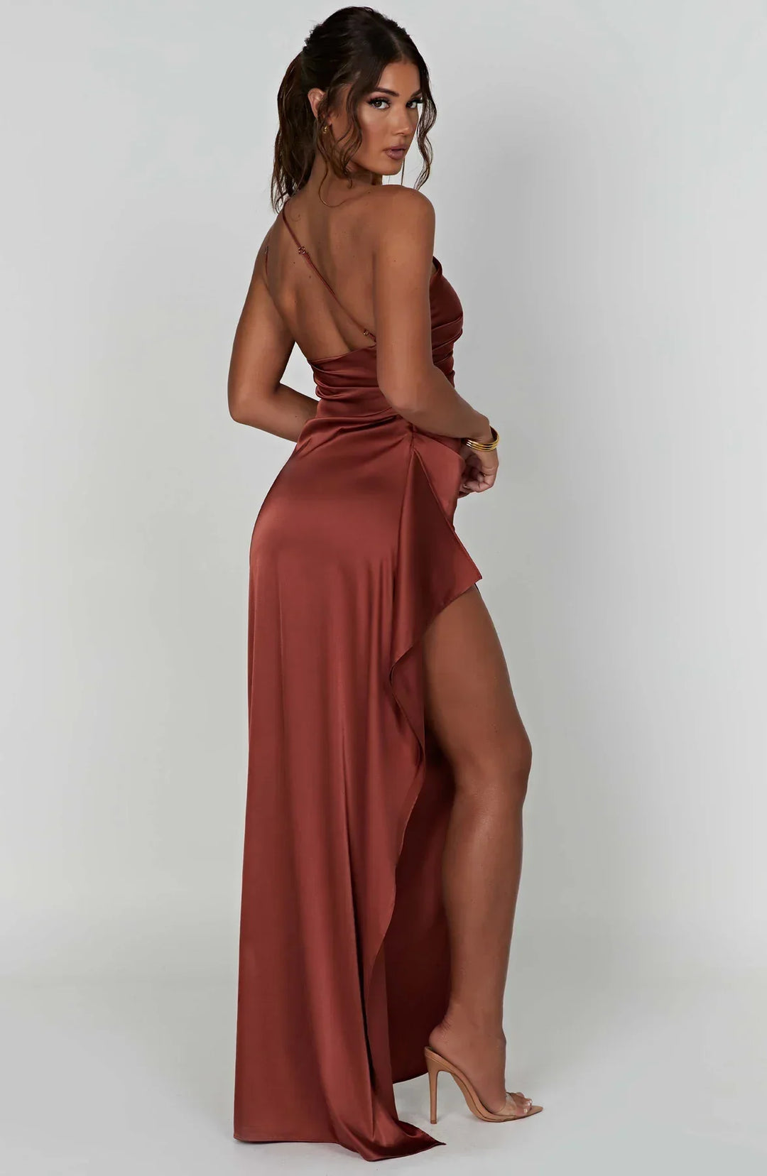Mune | Satin Dress with Slit On One Shoulder
