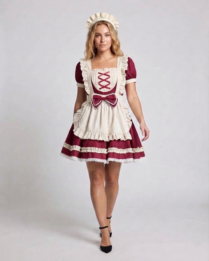 Women's Elaborate Maid Costume with Ruffle Details and Apron Mune Fashion