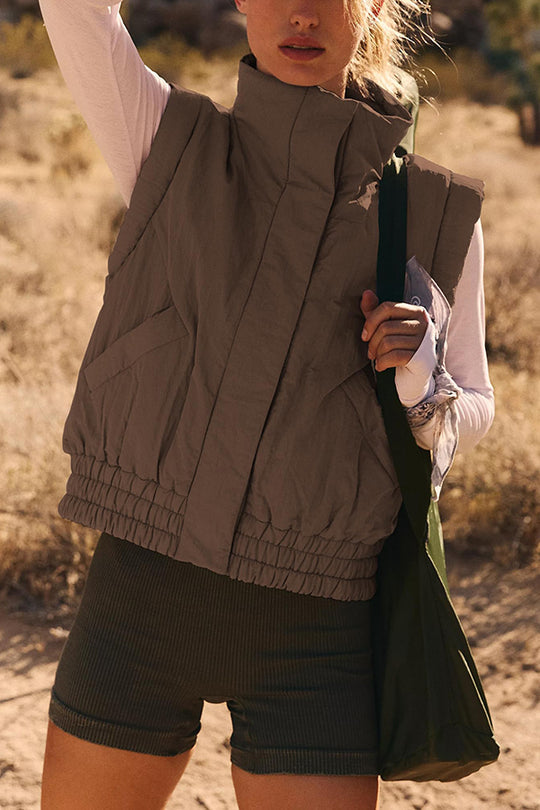 Mune | Stand Collar Button Sleeveless Loose Pocket Box Jacket