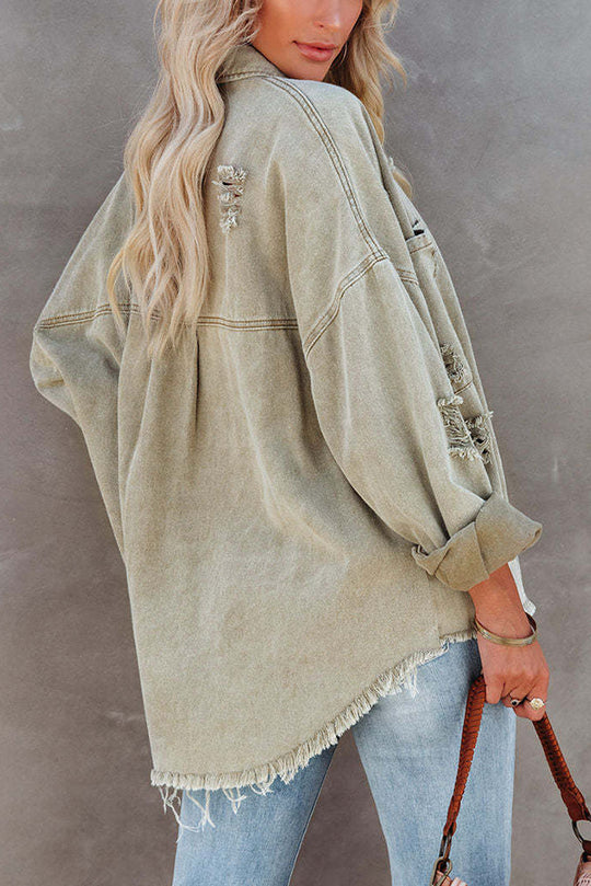 Mune | Revers Long Sleeve Ripped Denim Jacket