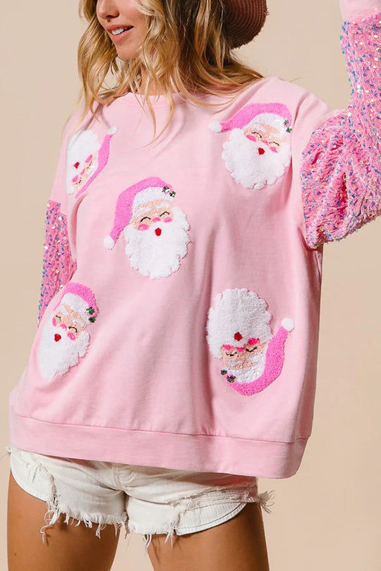 Mune | Christmas Casual Loose Round Neck Sequin Sleeve Sweatshirt