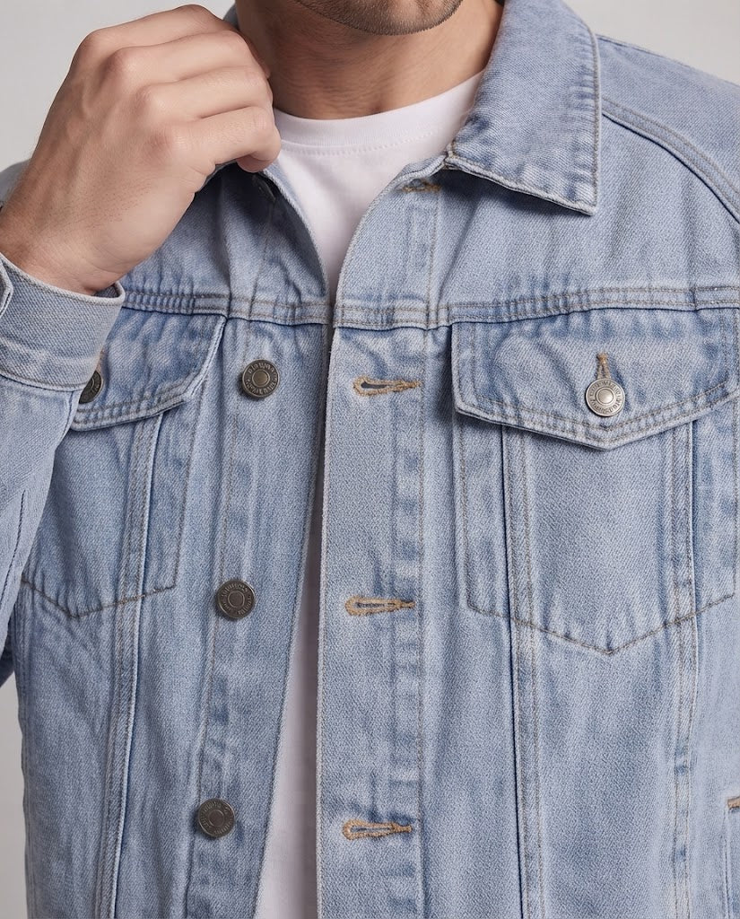 Men's Oversized Denim Jacket with Raglan Sleeves, Patch Chest Pockets, and Vintage Wash Mune Fashion