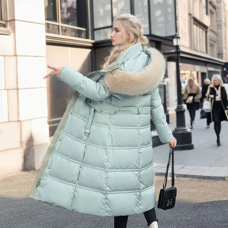 Mune | Women's Long Winter Coat with Fur Hood and Belt