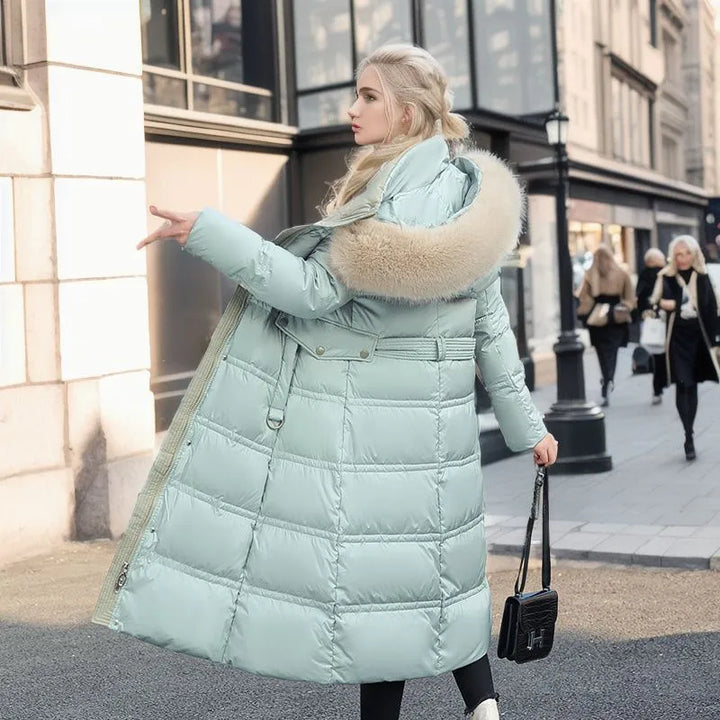 Mune | Women's Long Winter Coat with Fur Hood and Belt