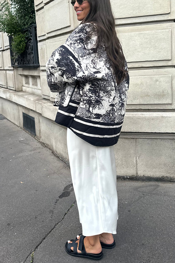 Mune | Songs Porcelain Ink Printed Bag Quilted Cotton Kimono Jacket
